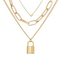 New Alloy Simple Peach Heart Lock Pendant Necklace Creative Retro Multi-layer Necklace Wholesale Nihaojewelry main image 1
