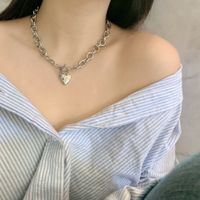 Korea Necklace Fashion Retro Niche Thick Chain Buckle Love Pendant Clavicle Chain Necklace Wholesale Nihaojewelry main image 3