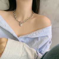 Korea Necklace Fashion Retro Niche Thick Chain Buckle Love Pendant Clavicle Chain Necklace Wholesale Nihaojewelry main image 4