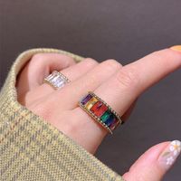 Korean New Ring Rainbow Retro Open Ring Wild Style Earrings Color Diamond Ring Wholesale Nihaojewelry main image 1