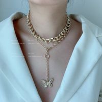 Exaggerated Double Stacking Butterfly Necklace Metal Chain Choker Clavicle Chain Sweater Chain Wholesale Nihaojewelry main image 1