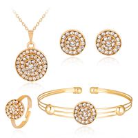 Plating Kc Simple Full Diamond Round Jewelry Necklace Earrings Ring Bracelet Four-piece Set  Wholesale Nihaojewelry sku image 1