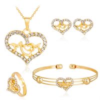 Korean Fashion Chic Hollow Letters Diamond Love Necklace Earrings Ring Bracelet Four-piece Set Wholesale Nihaojewelry sku image 1