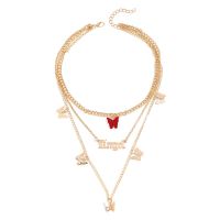 Fashion Wild Accessories Popular Alloy Butterfly English Three-piece Necklace Clavicle Chain  Wholesale Nihaojewelry sku image 1