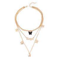 Fashion Wild Accessories Popular Alloy Butterfly English Three-piece Necklace Clavicle Chain  Wholesale Nihaojewelry sku image 5