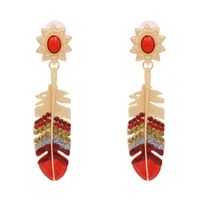 New Jewelry National Style Feather Earrings Color Oiled Earrings Personality Literature And Art Wild Earrings Wholesale Nihaojewelry sku image 2