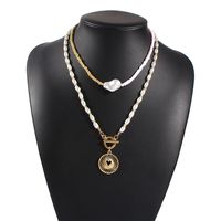 New Trend Jewelry Creative Two-color Stitching Pearl Necklace Alloy Hollow Pendant Necklace Wholesale Nihaojewelry sku image 1