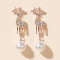 Korean Style Asymmetry Stars Elk Bow Pearl Earrings Simple Spread Wholesale Nihaojewelry sku image 2