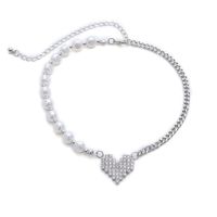 Fashion Jewelry Personality Imitation Pearl Chain Necklace Creative Ins Micro-set Heart-shaped Asymmetric Necklace Wholesale Nihaojewelry sku image 1