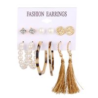 Acrylic Artificial Pearl Circle Tassel Earrings Set 6 Piece Set Hot Selling Earrings Wholesale Nihaojewelry sku image 9