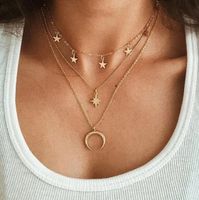Hot Sale Star Crescent Three-layer Necklace Creative Retro Simple Alloy Clavicle Chain Wholesale Nihaojewelry sku image 2