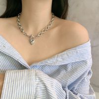 Korea Necklace Fashion Retro Niche Thick Chain Buckle Love Pendant Clavicle Chain Necklace Wholesale Nihaojewelry sku image 1