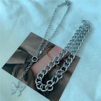 Exaggerated Double Stacking Butterfly Necklace Metal Chain Choker Clavicle Chain Sweater Chain Wholesale Nihaojewelry sku image 1