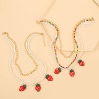 Fashion Color Long Multi-layer Rice Beads Strawberry Necklace Hand-woven Fruit Pendant Jewelry Wholesale Nihaojewelry main image 1