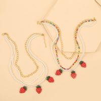 Fashion Color Long Multi-layer Rice Beads Strawberry Necklace Hand-woven Fruit Pendant Jewelry Wholesale Nihaojewelry main image 2