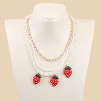 Fashion Color Long Multi-layer Rice Beads Strawberry Necklace Hand-woven Fruit Pendant Jewelry Wholesale Nihaojewelry main image 3