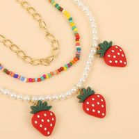 Fashion Color Long Multi-layer Rice Beads Strawberry Necklace Hand-woven Fruit Pendant Jewelry Wholesale Nihaojewelry main image 5