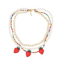 Fashion Color Long Multi-layer Rice Beads Strawberry Necklace Hand-woven Fruit Pendant Jewelry Wholesale Nihaojewelry main image 6