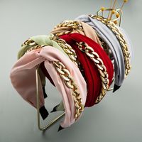 Korean Creative Boutique Fabric Headband Knotted Gold Chain Decoration Wide-brimmed Headband Wholesale Nihaojewelry main image 2