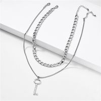 Fashion Jewelry Simple Double Snake Chain Flat Pressed Chain Multi-layer Necklace Alloy Key Pendant Wholesale Nihaojewelry main image 3