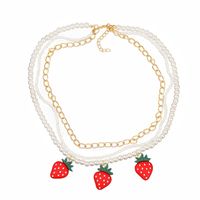 Fashion Color Long Multi-layer Rice Beads Strawberry Necklace Hand-woven Fruit Pendant Jewelry Wholesale Nihaojewelry sku image 1