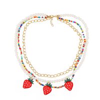 Fashion Color Long Multi-layer Rice Beads Strawberry Necklace Hand-woven Fruit Pendant Jewelry Wholesale Nihaojewelry sku image 2