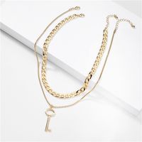 Fashion Jewelry Simple Double Snake Chain Flat Pressed Chain Multi-layer Necklace Alloy Key Pendant Wholesale Nihaojewelry sku image 1