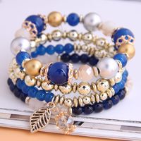 Fashion Simple And Versatile Trendy Gorgeous Beads Metal Leaves Multi-layer Bracelet Wholesale Nihaojewelry main image 2