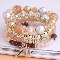 Fashion Simple And Versatile Trendy Gorgeous Beads Metal Leaves Multi-layer Bracelet Wholesale Nihaojewelry main image 3