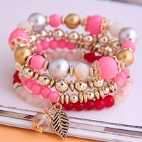 Fashion Simple And Versatile Trendy Gorgeous Beads Metal Leaves Multi-layer Bracelet Wholesale Nihaojewelry main image 5