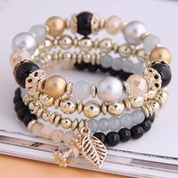 Fashion Simple And Versatile Trendy Gorgeous Beads Metal Leaves Multi-layer Bracelet Wholesale Nihaojewelry main image 7
