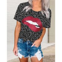 Summer Explosion Models Lips Printing Leopard Print Round Neck Short Sleeve T-shirt Tops Wholesale Nihaojewelry main image 4