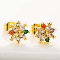 Korean Flower Earrings Copper Inlaid Color Zircon Earrings Wild Rainbow Earrings Wholesale Nihaojewelry main image 1