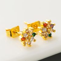 Korean Flower Earrings Copper Inlaid Color Zircon Earrings Wild Rainbow Earrings Wholesale Nihaojewelry main image 5