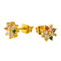 Korean Flower Earrings Copper Inlaid Color Zircon Earrings Wild Rainbow Earrings Wholesale Nihaojewelry sku image 1