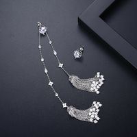 Fashion Heart-shaped Long Tassel Asymmetrical Copper Inlay Zirconium Earrings Wholesale Nihaojewelry main image 3