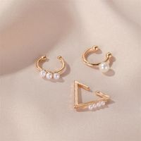 Hot Selling Three-piece Ear Clip Hollow Geometric Pearl Without Pierces Ear Bone Clip Wholesale Nihaojewelry main image 5