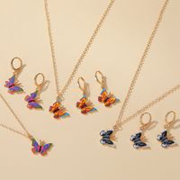 Colorful Butterfly Suit Jewelry Dream Butterfly Necklace  Two-piece Jewelry Wholesale Nihaojewelry main image 3