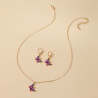 Colorful Butterfly Suit Jewelry Dream Butterfly Necklace  Two-piece Jewelry Wholesale Nihaojewelry main image 5