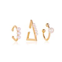 Vente Chaude Trois Pièces Clip D'oreille Creux Géométrique Perle Sans Perce Oreille Clip D'os En Gros Nihaojewelry sku image 1