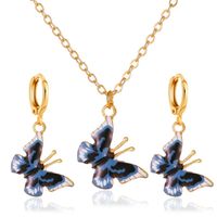 Colorful Butterfly Suit Jewelry Dream Butterfly Necklace  Two-piece Jewelry Wholesale Nihaojewelry sku image 1