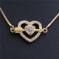 Hot Sale Copper Necklace Micro-set Color Zirconium Peach Heart Love Necklace Copper Wholesale Nihaojewelry sku image 5