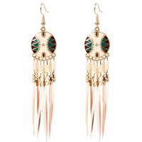 Fashion New Retro  Long Tassel Feather  Pearl Wild Earrings Wholesale Nihaojewelry sku image 2