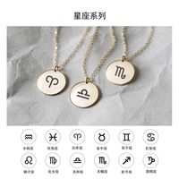 Hot Sale 316l Stainless Steel Lettering Constellation Pendant Geometric Round Necklace Rose Gold Clavicle Chain Wholesale Nihaojewelry main image 4
