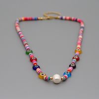 Fashion Trendy Natural Freshwater Pearl Necklace Simple Clay Mud Pendant Handmade Jewelry Wholesale Nihaojewelry main image 5