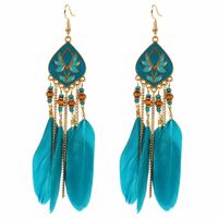 Long Feather Tassel Earrings Exaggerated Indian Style Earrings Women sku image 2