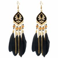 Long Feather Tassel Earrings Exaggerated Indian Style Earrings Women sku image 3