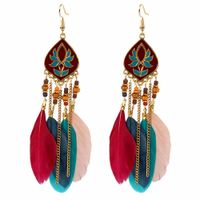 Long Feather Tassel Earrings Exaggerated Indian Style Earrings Women sku image 4