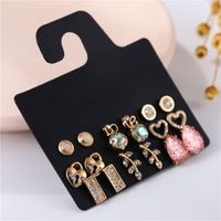 Korean Temperament Fresh Pink Gypsophila Diamonds Love Leaves Lock Geometric Earrings  Wholesale Nihaojewelry main image 4