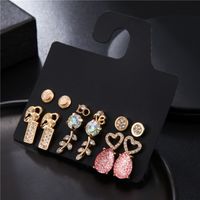 Korean Temperament Fresh Pink Gypsophila Diamonds Love Leaves Lock Geometric Earrings  Wholesale Nihaojewelry main image 5